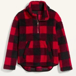 Half-Zip Red & Black Plaid Sherpa